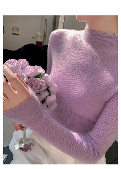 Women Fashion Tops Autumn Winter 2025 Turtleneck Sweater Women Knitted Pullovers Korean Style Simple Base Layer Knitted Sweater.
