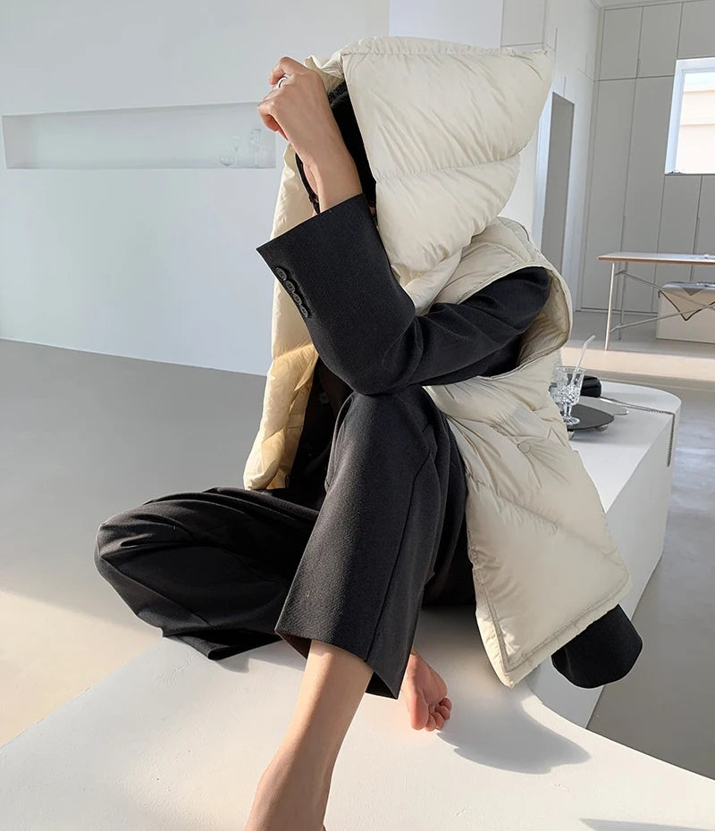 Hirsionsan Herbst Winter Koreanische Weiße Ente Unten Weste Frauen 2023 Neue Einfach Alle-spiel Mäntel FemaleSoft Warme Sleeveness Jacken.
