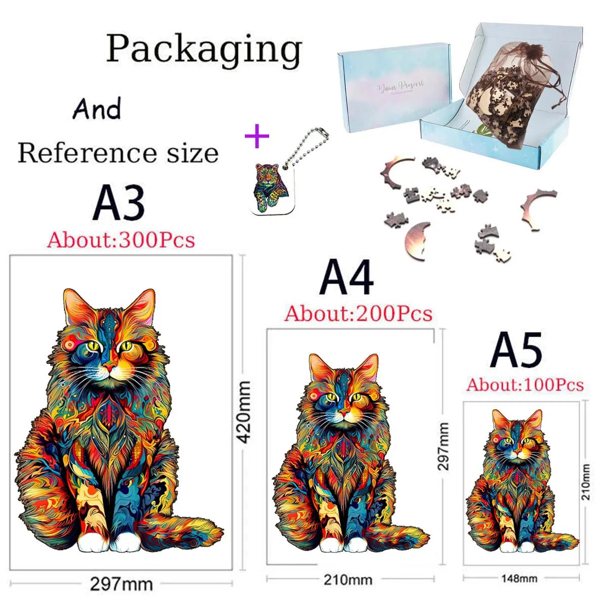 Irregular Shaped Wooden Animal Puzzle DIY Puzzle Party Games Educational Gift for Kids Holiday Gift Intelligent Cat Wood Jigsaw.