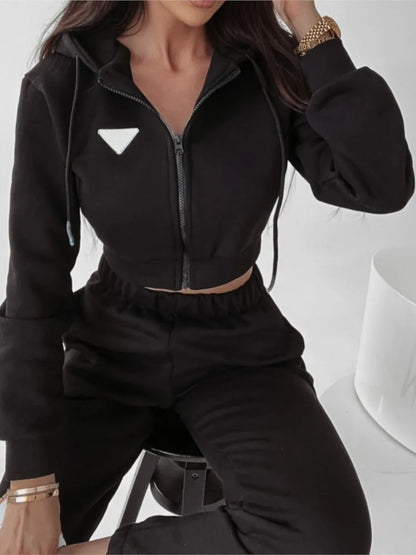 Spring Autumn Solid Color Hooded Pants Women'S 2 Piece Set Fashion Casual Pocket Long Sleeve Hoodie Female Street Wear Set 2025