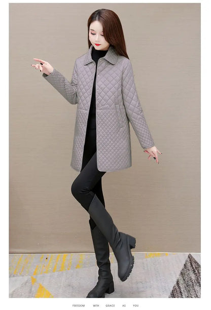 Herbst Winter Frauen Midi Plaid Stepp Mäntel Mode Weibliche Koreanische Kleidung Neue Feste Beiläufige Verdicken Warme Langarm Jacken