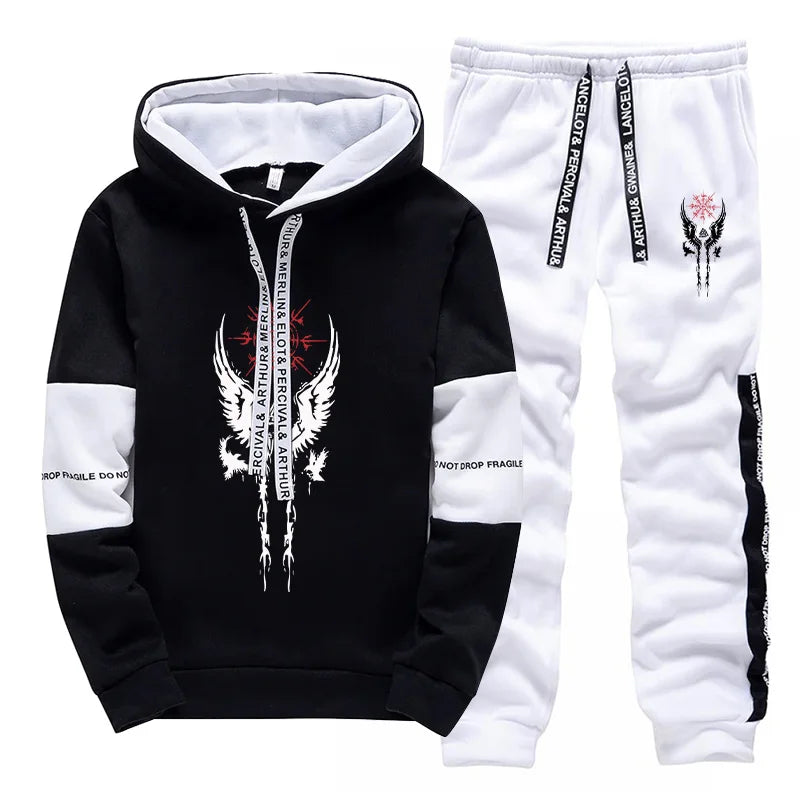 Mens Tracksuit Printed Casual Sweatshirts Sweatpants Single Piece Versatile Hoodie Pants Gym Sports Jogging Mens Clothing 2025.