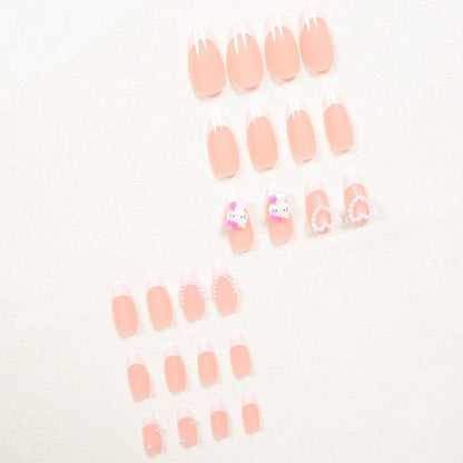 24PCS Almond Armor Sanrio White French Hello Kitty Diamond 3d White Pearl Love Diamond Wear Armor suit.