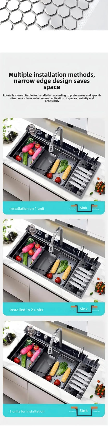 100cmx46cm Whale-Style Large Single-Bowl Kitchen Sink with Dish Rack Digital Faucet Integrated Dishwasher Multi-Functional