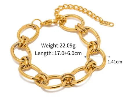 Chunky Bold Toggle Bracelets for Women, Stainless Steel OT Buckle Link Chain Bracelet Gold Plated Tarnish Free.