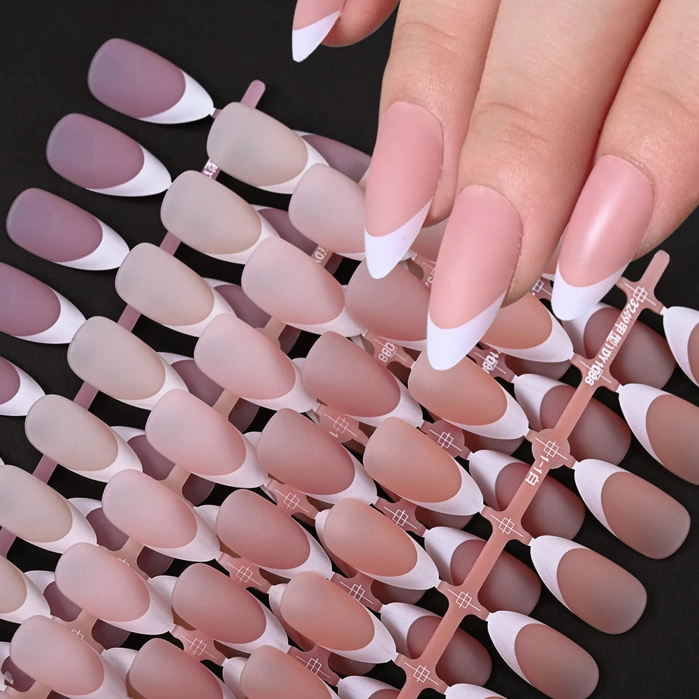 150Pcs Pre-made French False Nails Scarless Coffin Almond Fake Nail Artificial Fingernails Press on Nails for Nail Extension.