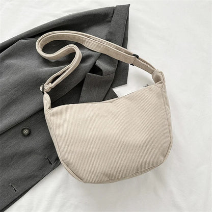 Corduroy Shoulder Bag Minimalist Crossbody Bag Women's Handbags Fashion Fabric Underarm Bag Solid Color Zipper Female Handbag.