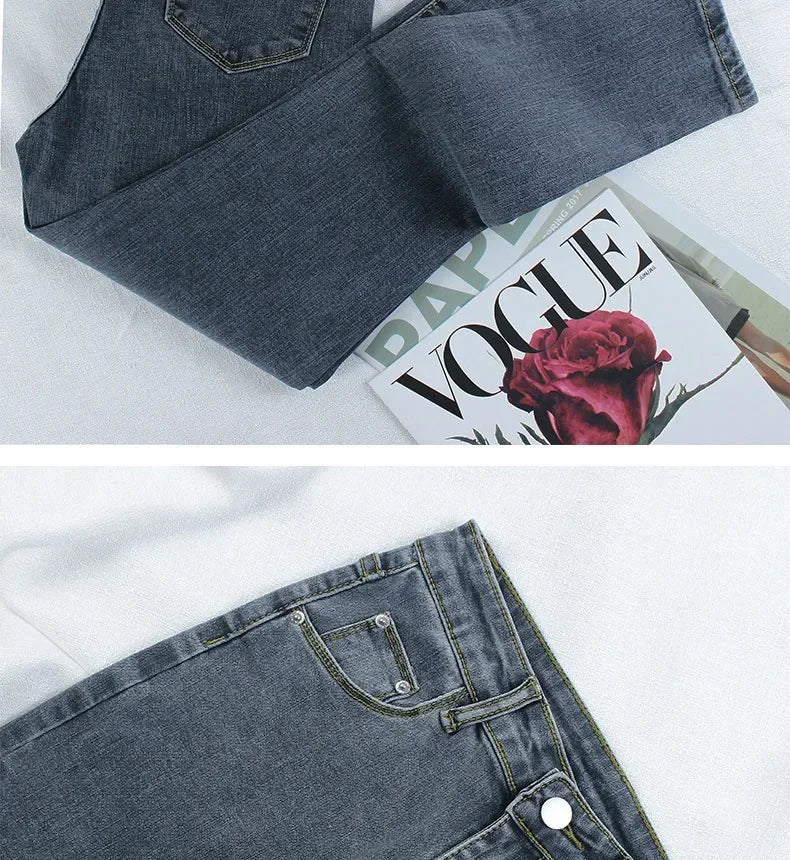 Black Grey Jeans Women's Spring Autumn Winter High-Waisted Petite Stretchy Tight Small Footed Pants Slimming Pencil Leggings.