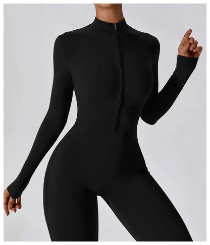 Zipper Long Sleeve Jumpsuit Gym Sportswear Women Yoga Boilersuit Women Sports Jumpsuit Fitness Rompers Stretch Workout Bodysuits