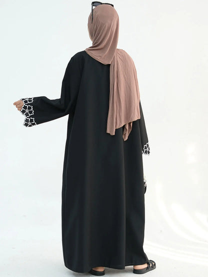 Chic Coffee Color Outer Piece Abaya Geometric Cuff Embroidery Ideal Modern Muslim Women Suitable for Daily/Semi formal Occasion.