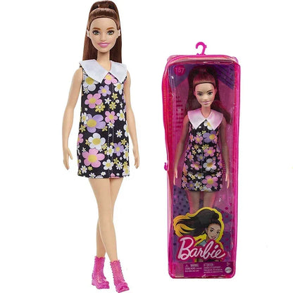 Original Mattel Barbie Fashionistas Doll Floral Dress with Sweet Casual Clothes and Accessories Toys for Girls Collection Gift.
