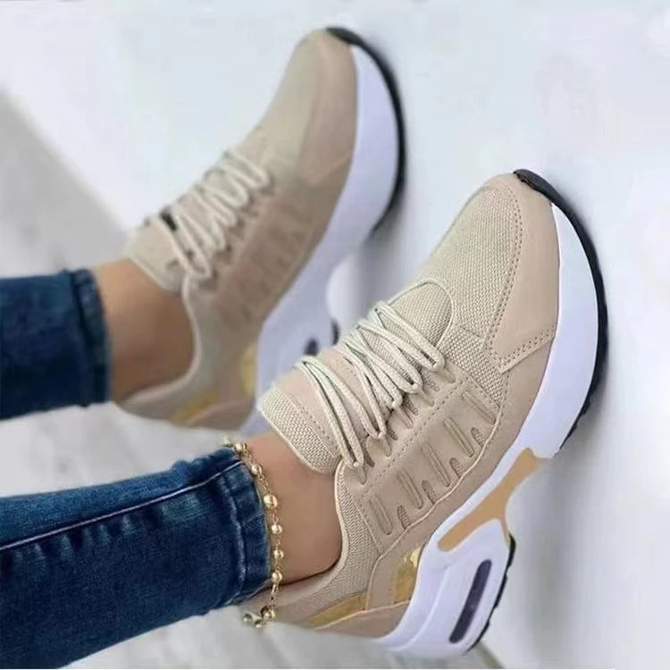 2025 New Ladies Sneakers Lace Up Wedge Heel Vulcanized Shoes Thick Sole Air Cushion Casual Shoes Large Size 43 Women's Shoes.