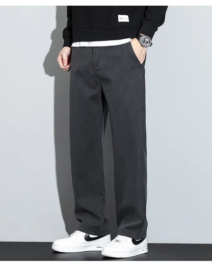 Mens Lyocell Straight Loose Elastic Waist Jeans 2025 Autumn Winter Fashion Brand Comfortable Versatile Pants Plus Size 5XL