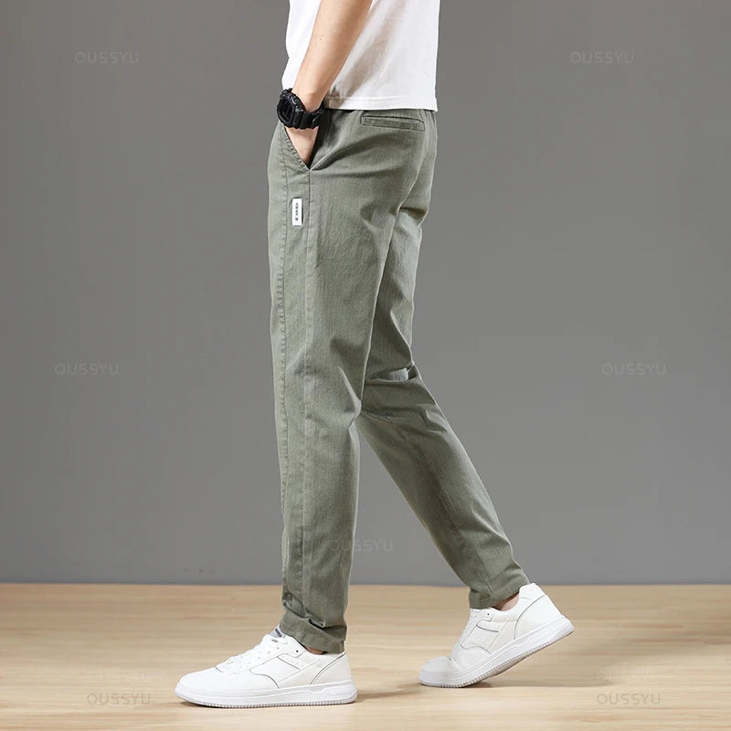 Autumn Cottom Men's Pants Fashion Classic Drawstring Elastic Waist Jogging Stretch Casual Grey Cargo Trousers Male 28-38.