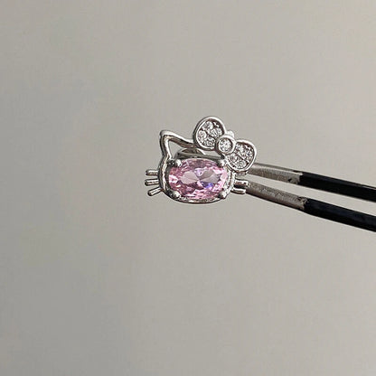 Cute Pink Zircon Cat Stainless Steel Ear Bone Nail Water Droplet Pendant Small Earrings for Women Cochlear Puncture Accessory.