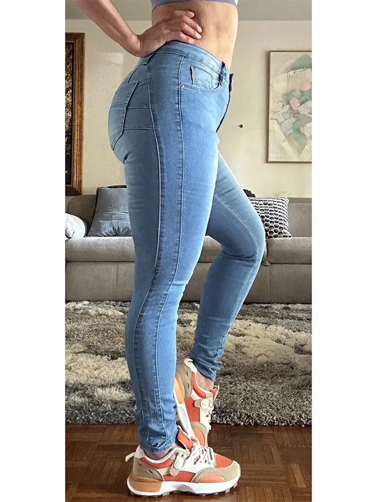 Women High Waist Stretch Skinny Hips Wrap Jeans Lady Slim Fit Classic Narrow Leg Denim Pencil Pants Y2k High Street Trousers
