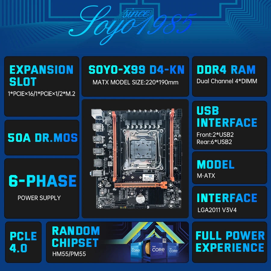 SOYO Computer Components X99 Motherboard Set With LGA2011-3 Xeon E5 2650 V3 CPU DDR4 16GB (2*8GB) 2133MHZ RAM Memory Desktop PC.