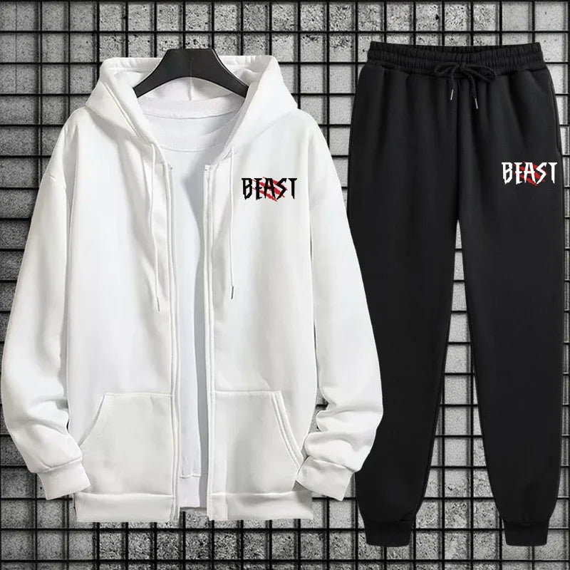 2025 New Men Tracksuit Set 2 Pieces Zipper Hoodie with Sweatpants Urban Streetwear Outfit Autumn Winter Sportswear Fashion Set.