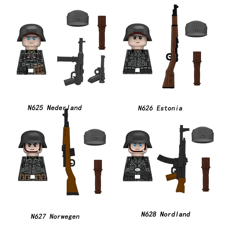 Military WWII Figure Building Blocks Accessories MP40 Rocket Launcher MG42 Officer Army Camouflage Soldier Pzf 98K Toy Gift N029