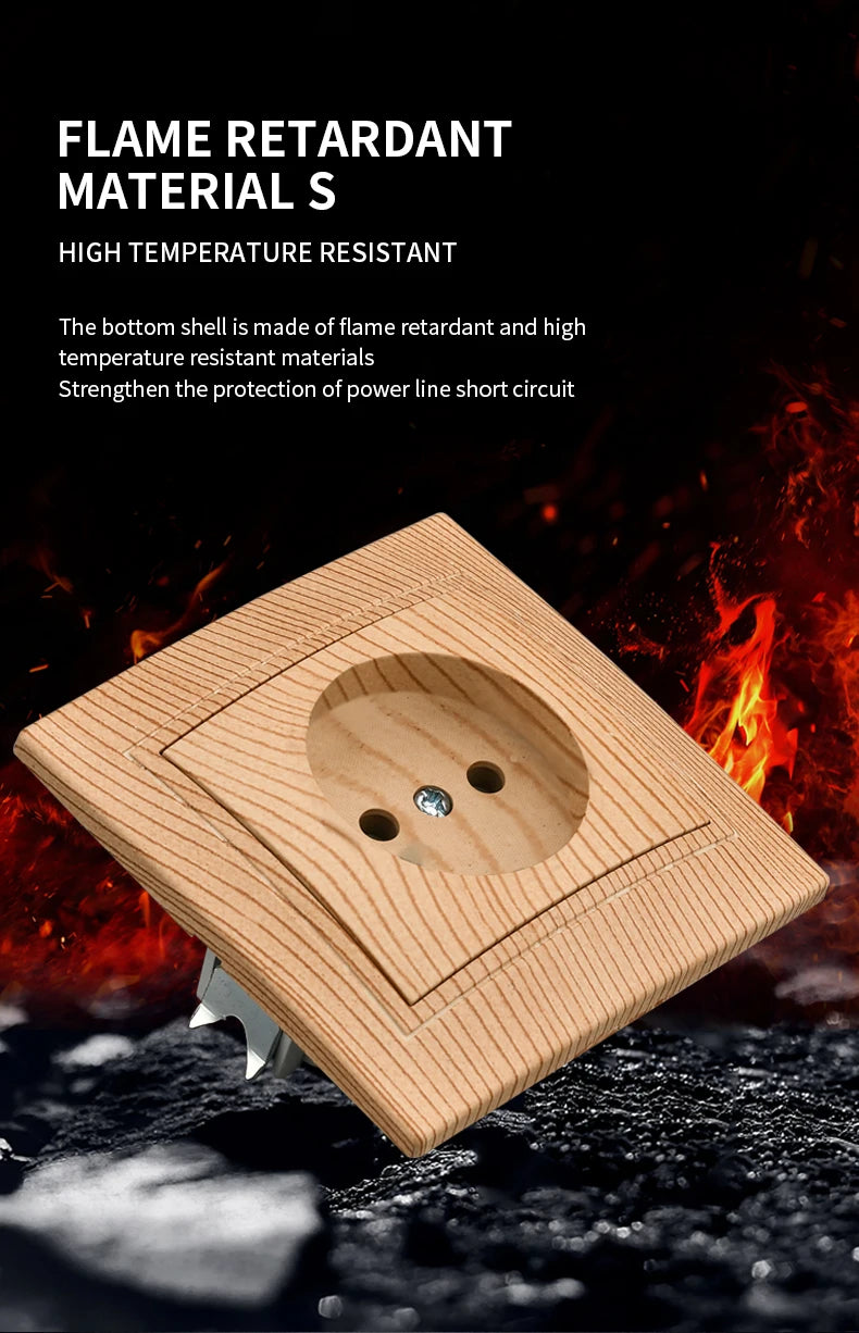 WESA Holzsteckdose, 16 A, EU-Standard, Steckdose, nicht geschliffen, 86 mm x 86 mm, flammhemmende Kunststoffplatten-Wandsteckdose.