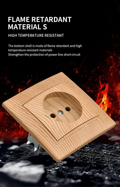 WESA Holzsteckdose, 16 A, EU-Standard, Steckdose, nicht geschliffen, 86 mm x 86 mm, flammhemmende Kunststoffplatten-Wandsteckdose.