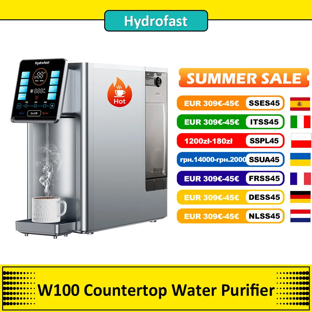 Hydrofast W100 Countertop Water Purifier,Food-Grade Materials,Hot & Ambient Water,8 Temperatures,Comprehensive UV Sterilization.