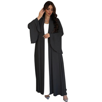 Siskakia Muslim Open Kimono Abaya For Moroccan Women Fashion Ruffle Sleeve Arab Dubai Clothing Jalabiyat Turkey Soft Gulf Robe