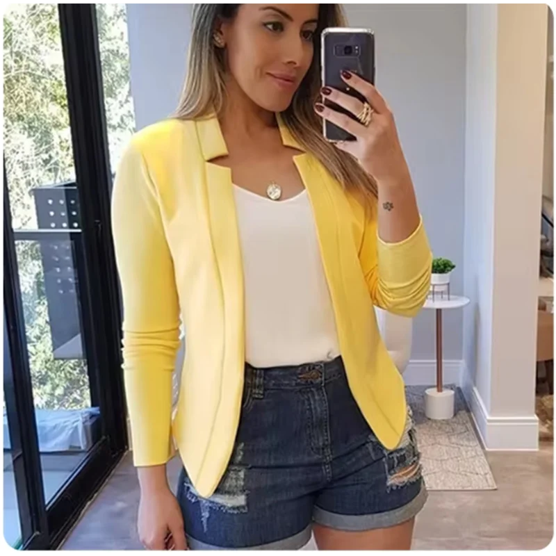 Strickjacke einfarbig lang ärmel ige Damen elegante Anzug Jacke täglich Büro Mode Straße Herbst Slim Fit Top.