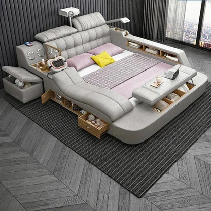 Nordic Smart Modulares Doppelbett Master Storage Luxus Designer Doppelbett Multifunktionale Leder Camas Ehe Möbel