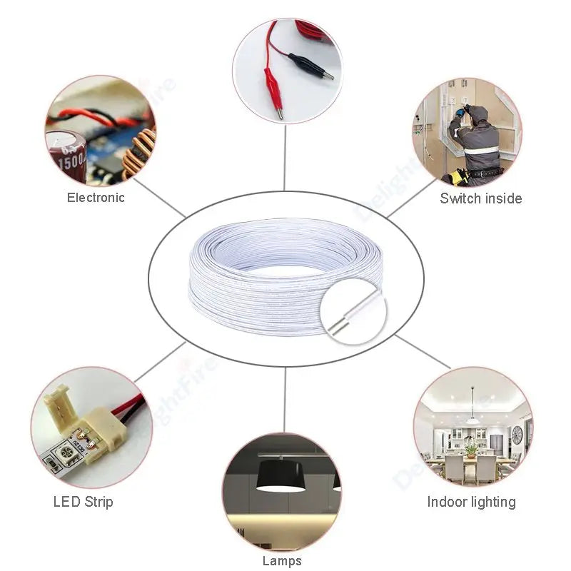 2pin 5V 12V Electrical Wire 26 24 22 20 18 AWG White Grey Tinned Copper Insulated PVC Extension Cable for Auto Speaker LED Strip.