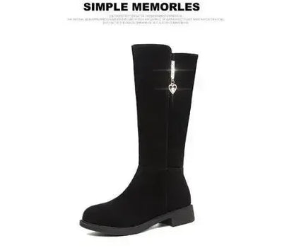 2025 New Women Warm Snow Plush Boots Snow Casual Flat All-match Cotton Fashion Side Zipper Winter Shoes Thigh High Boot Black