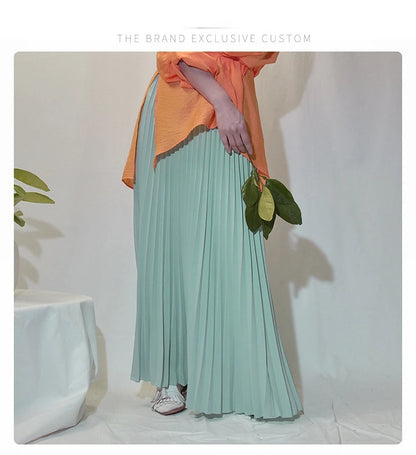 Classical Women Pleated Skirt 90cm/80cm Long Female Elastic Waist Skirt Big Size Velvet Pleated Skirt for Winter Ankle-Length.