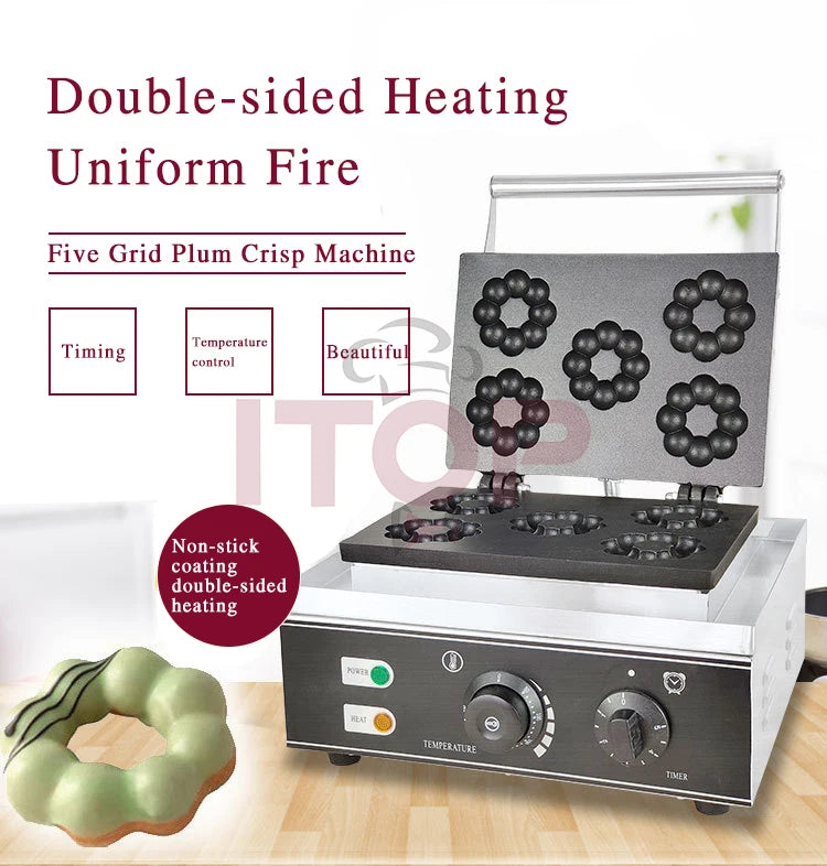ITOP Commercial Electric Waffle Machine Sandwich Plum Crisp Donut Maker Food Shaper French Waffle Maker Non-stick Coating.