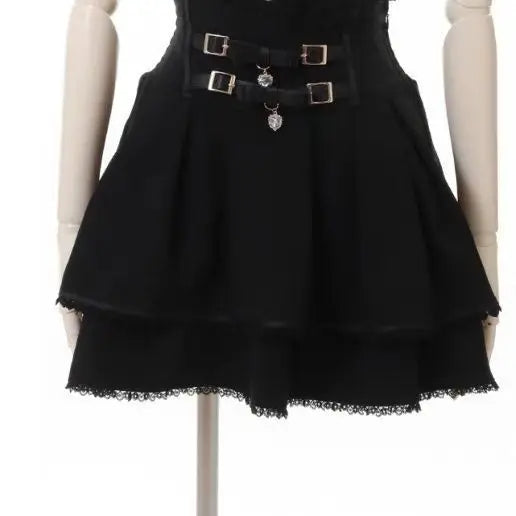 Jirai Kei Sweet Lolita Skort 2024 Summer - Double Bowknot High Waist Short Skirt with Leather Buckle Slim Fit Adjustable Waist.