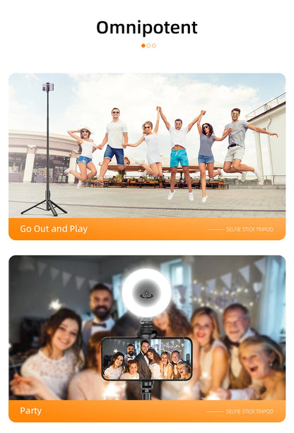 Selfie Stick with Wireless Bluetooth Remote, Portable 72 Inch Aluminum Alloy Selfie Stick Phone Tripod for iOS Android Cellphone.