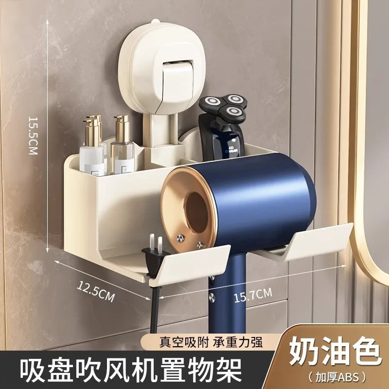 Halterung für Haartrockner, Aufbewahrungsregal mit Saugnapf, ohne Stanztoilette, Aufbewahrungsregal für das Badezimmer, Aufhänger für Haartrockner