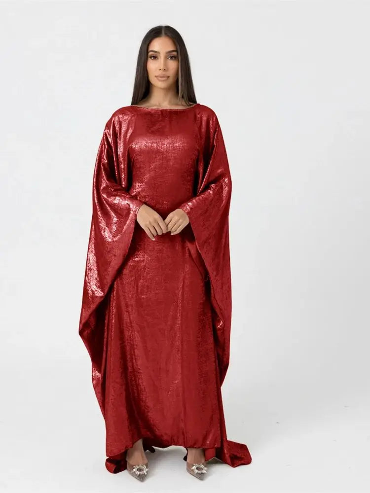 Gradient Color Shiny Batwing Satin Maxi Abaya Dubai Luxury 2024 Abayas For Women Muslim Kaftan Dress Islam Caftan Marocain Femme.