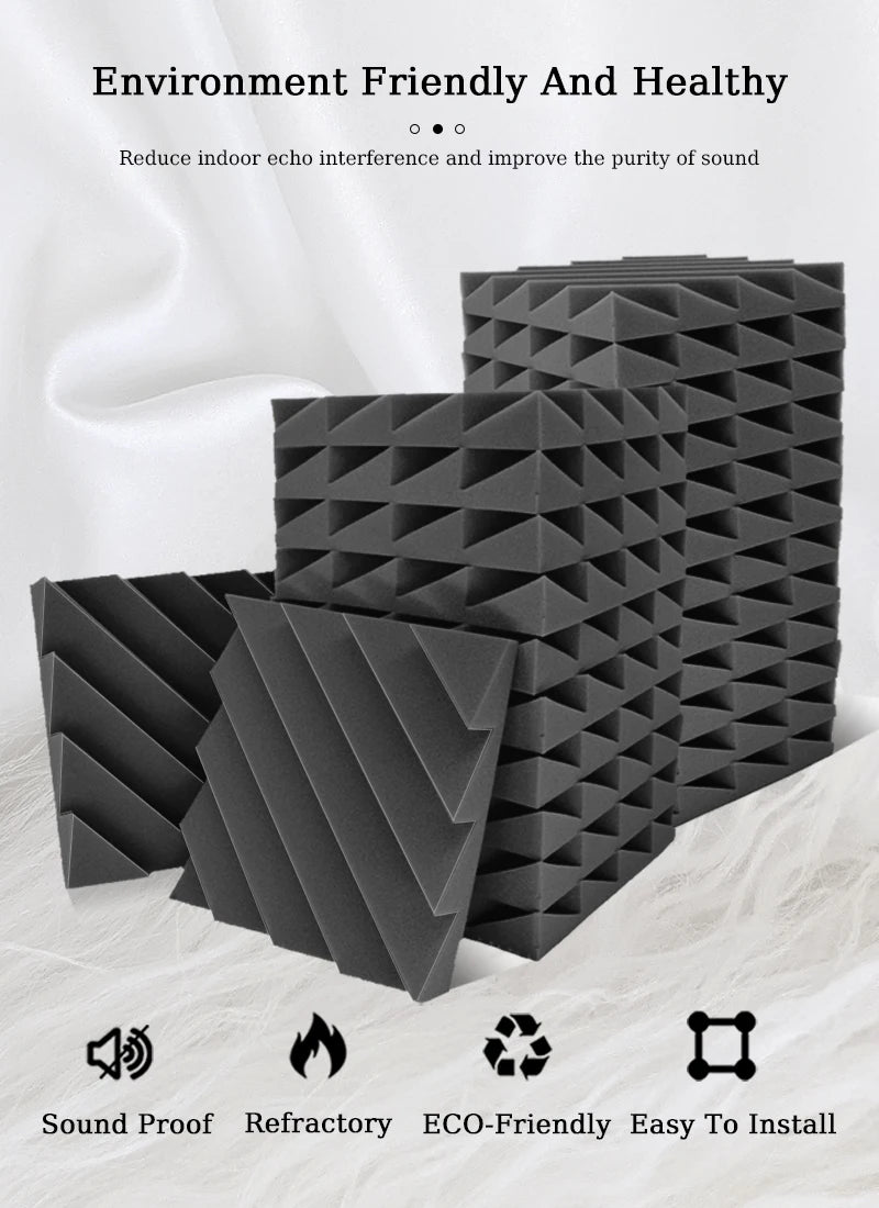 TOUO Diamond Groove Acoustic Foam 6/12/24 Pcs Wall Soundproofing Drum Room Acoustic Treatment High-Density Soundproof Material
