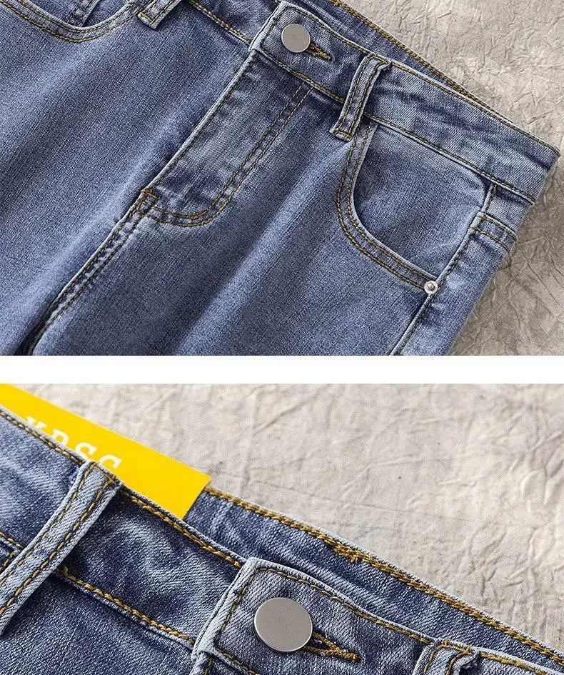 High Waist Nine-Tenths Women's Skinny Jeans Elastic Slimming Fashionable Spring Autumn New Style Small Foot Tight Pants.