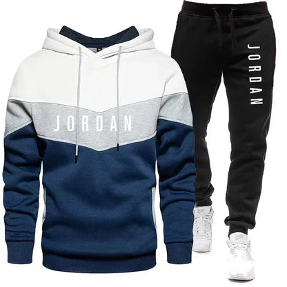 New season spring-autumn casual men's and women's long-sleeved hooded pullover set of pants for outdoor training, jogging one-pi.