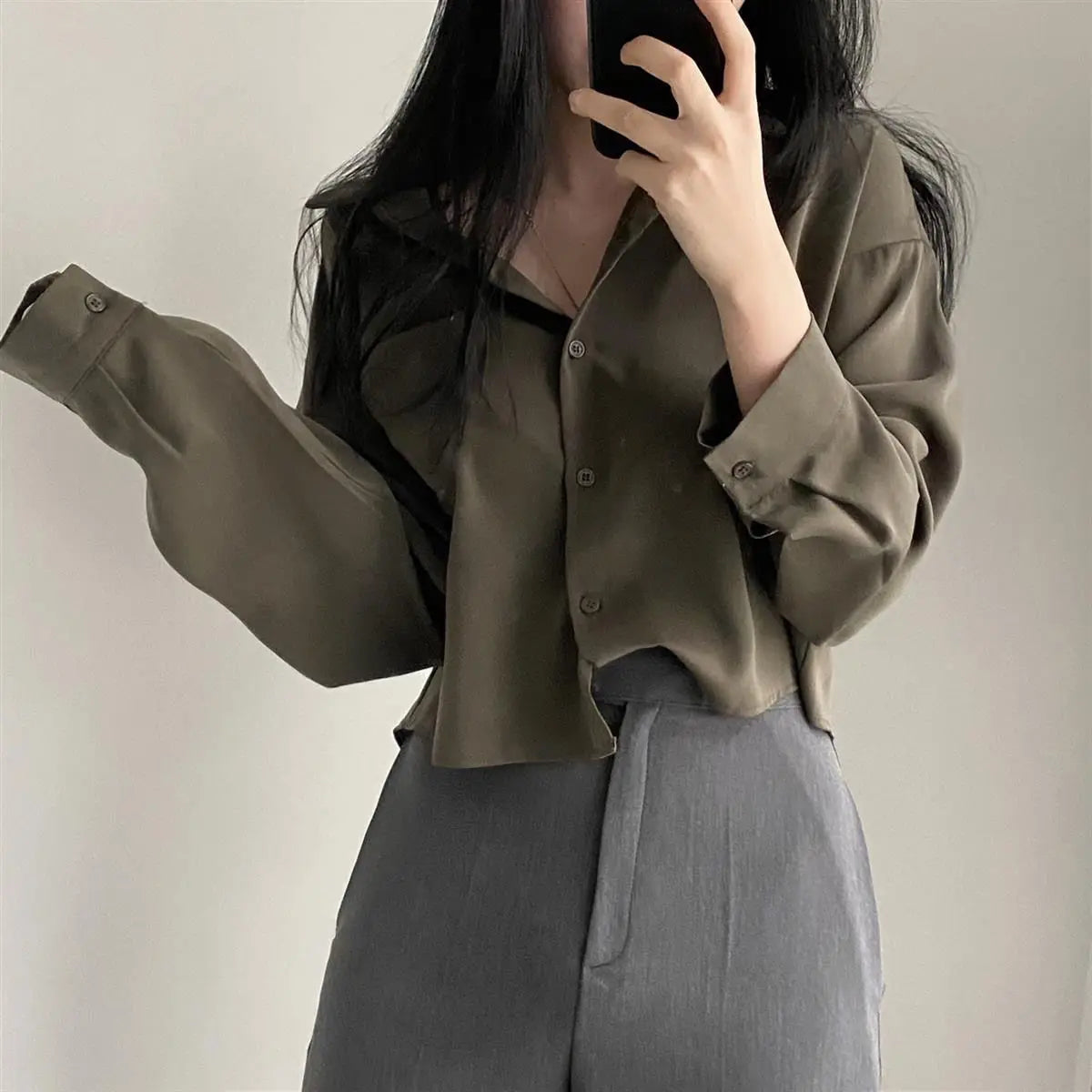 Long Sleeved Shirt And Blouse Simple Single Breasted Loose Casual Solid OL Trend Short Top Simple Elegant Fashion Women Clothes.