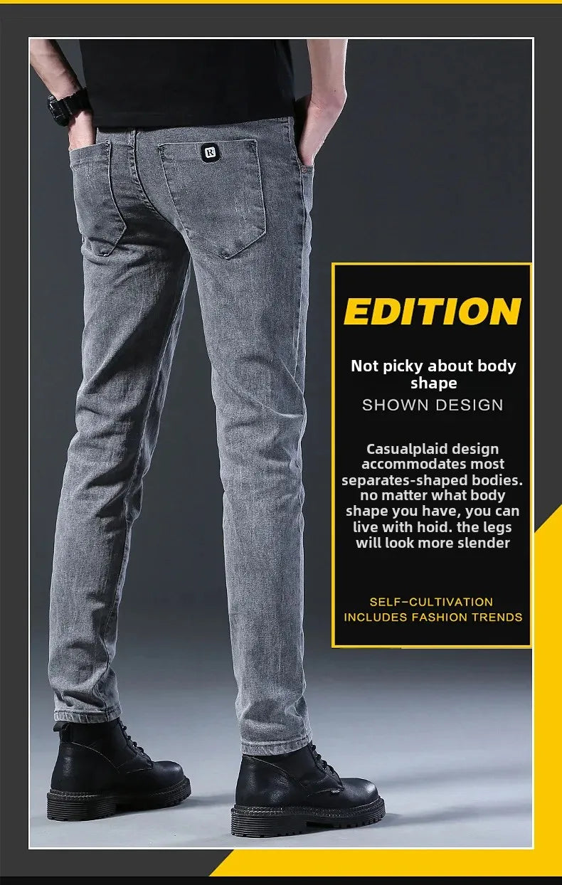 Frühling Herbst Xintang Denim Jeans Herren Slim Fit Casual Trendy Modische Alltagskleidung Blau Gerade Bein Hosen Elastische Taille.