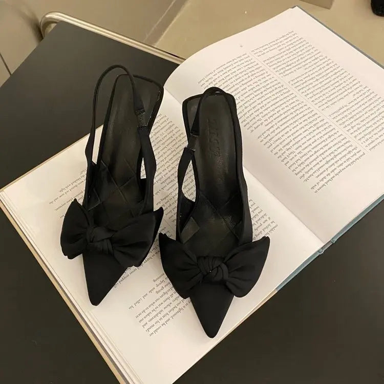 Women Shoes 2024 Spring New Butterfly Knot Women Slingbacks Heels Shoes Sexy Dress Thin Heel Pointed Toe Ladies High Heels Women.