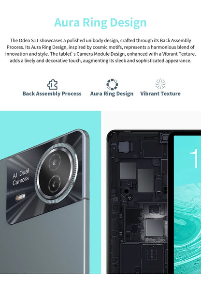 Odea S11 Tablet Android 14 Max 16GB RAM 256GB ROM T606 8-core 11 inch TDDI Tablets 4G VoLTE GPS 8000mAh Widevine L1 Type-C.