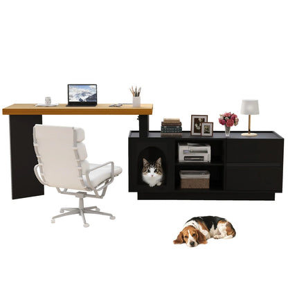 Eckschreibtisch mit integriertem Tierhaus – 120 x 50 cm, L-förmig oder einteilig, Eckschreibtisch für das Heimbüro mit XL-Tierhöhle