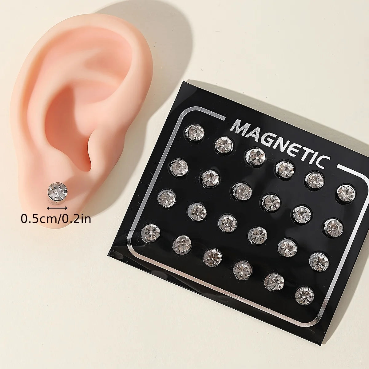 12 Pair(24pcs)/lot 3/4/5/6/7mm Round Crystal Rhinestone Magnet Stud Earring Punk Womens Mens Magnetic Fake Ear Plug Jewelry.