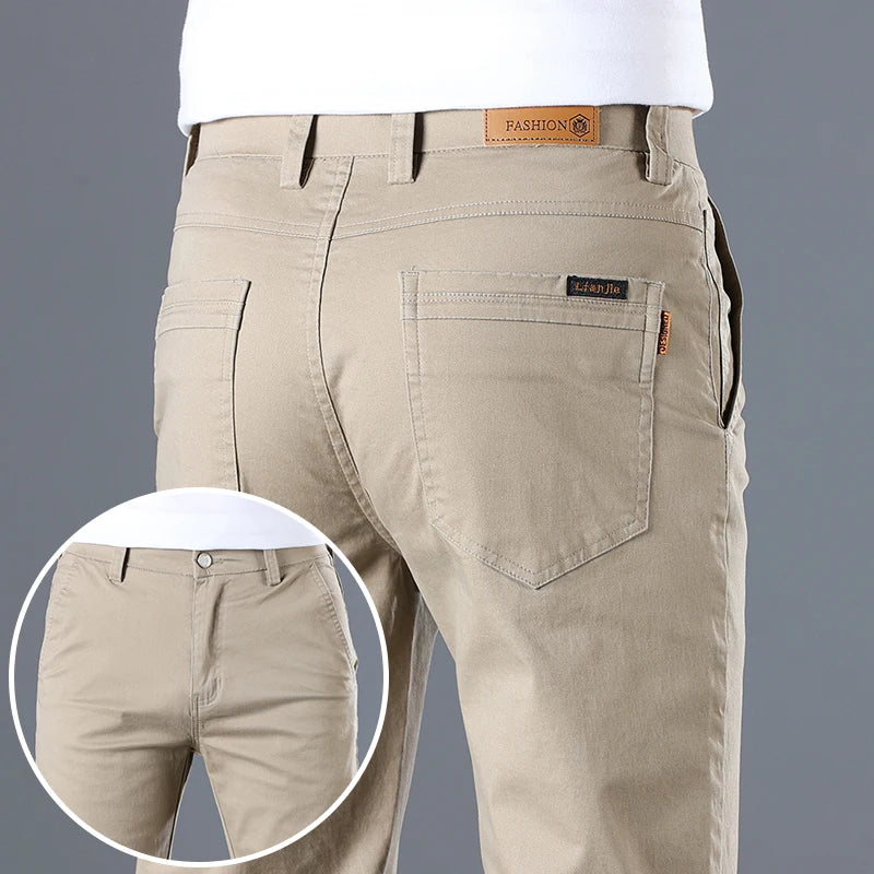 Men's High Quality Pure Cotton Classic Solid Color Casual Pants Business Stretch Slim Straight Brand Trousers Male Autumn New.