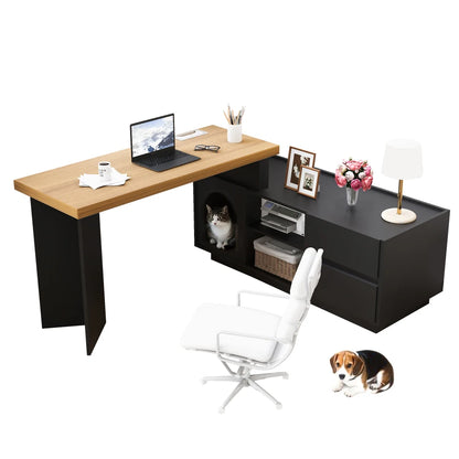 Eckschreibtisch mit integriertem Tierhaus – 120 x 50 cm, L-förmig oder einteilig, Eckschreibtisch für das Heimbüro mit XL-Tierhöhle