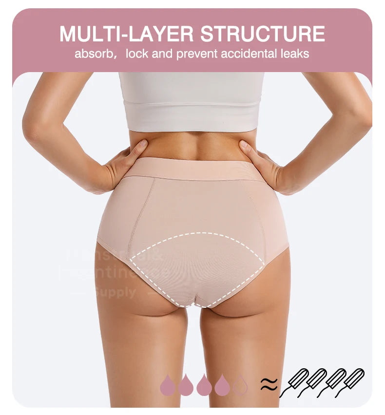 High Waist Menstrual Panties for Women 4-Layer Leakproof Protection Fast Absorbent Period Panties Heavy Flow Briefs.