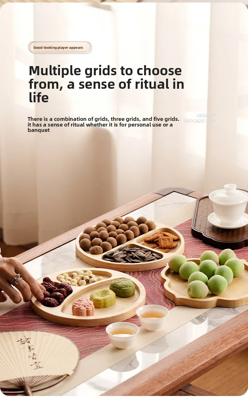 1pcs Wooden Compartment Tray for Boiling Tea  Snack Plate Home Living Room Nut Candy Fruit Serving Dish Solid Wood.